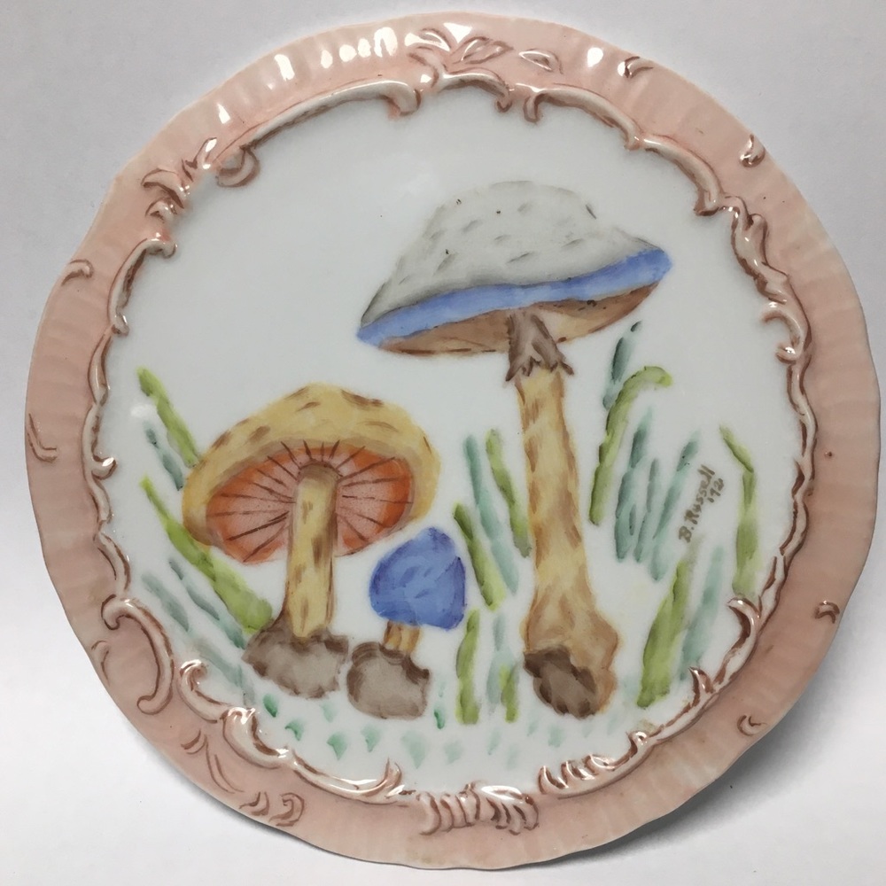 Vintage Mushroom Plate Handpainted 70s Wall Decor